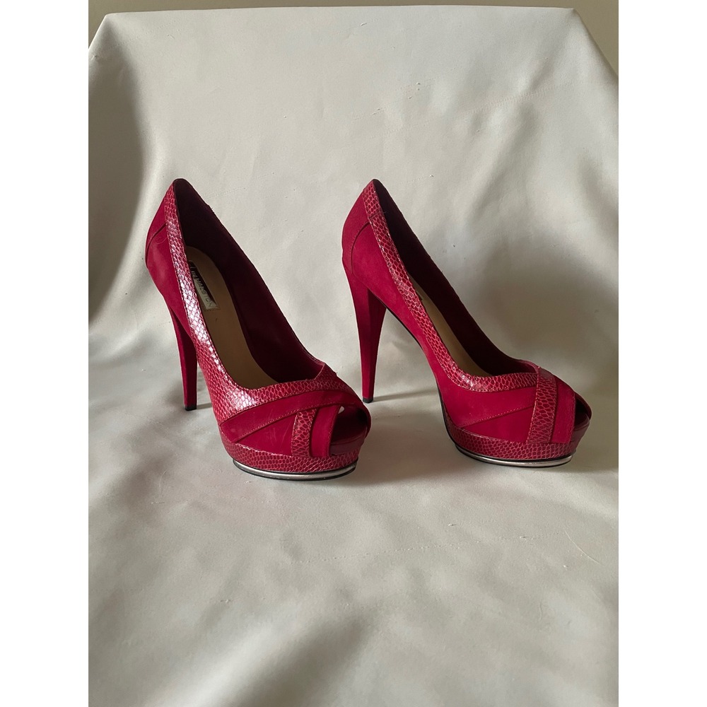 H By Halston Brodie Red Suede Peep Toe Platform Stiletto Heels 8.5